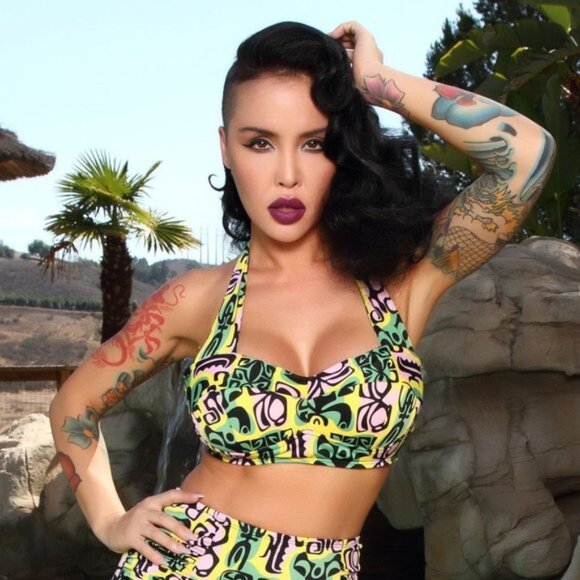 Pin Up Girl Varla Tiki Print Swim Bikini Bottoms 2XL - Picture 1 of 4